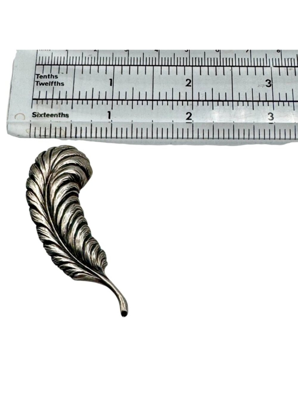 Vintage Sterling Brooch Ostrich Feather Quill 2.25" Hollywood Glam Writer Author - Picture 5 of 8